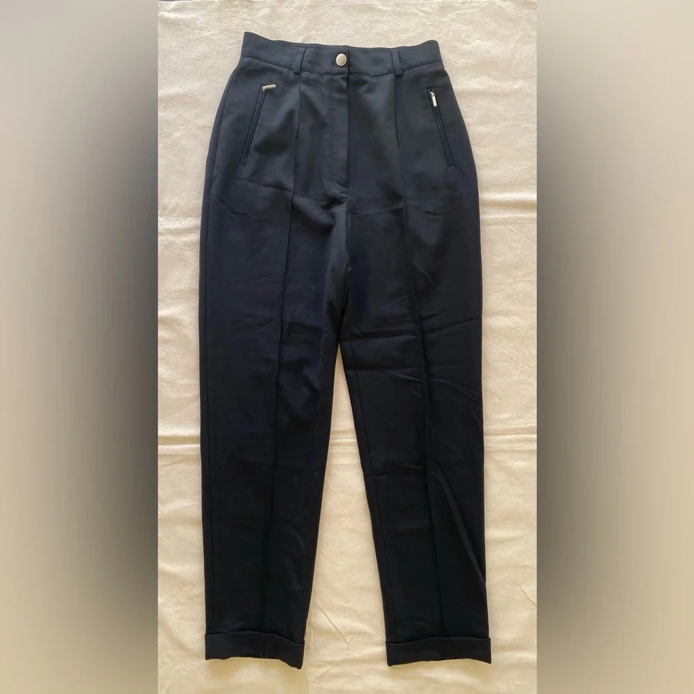 Escada Sport Vintage 90s Womens Black Pleated Cuffed Trouser Style Pant  38 - Picture 2 of 9